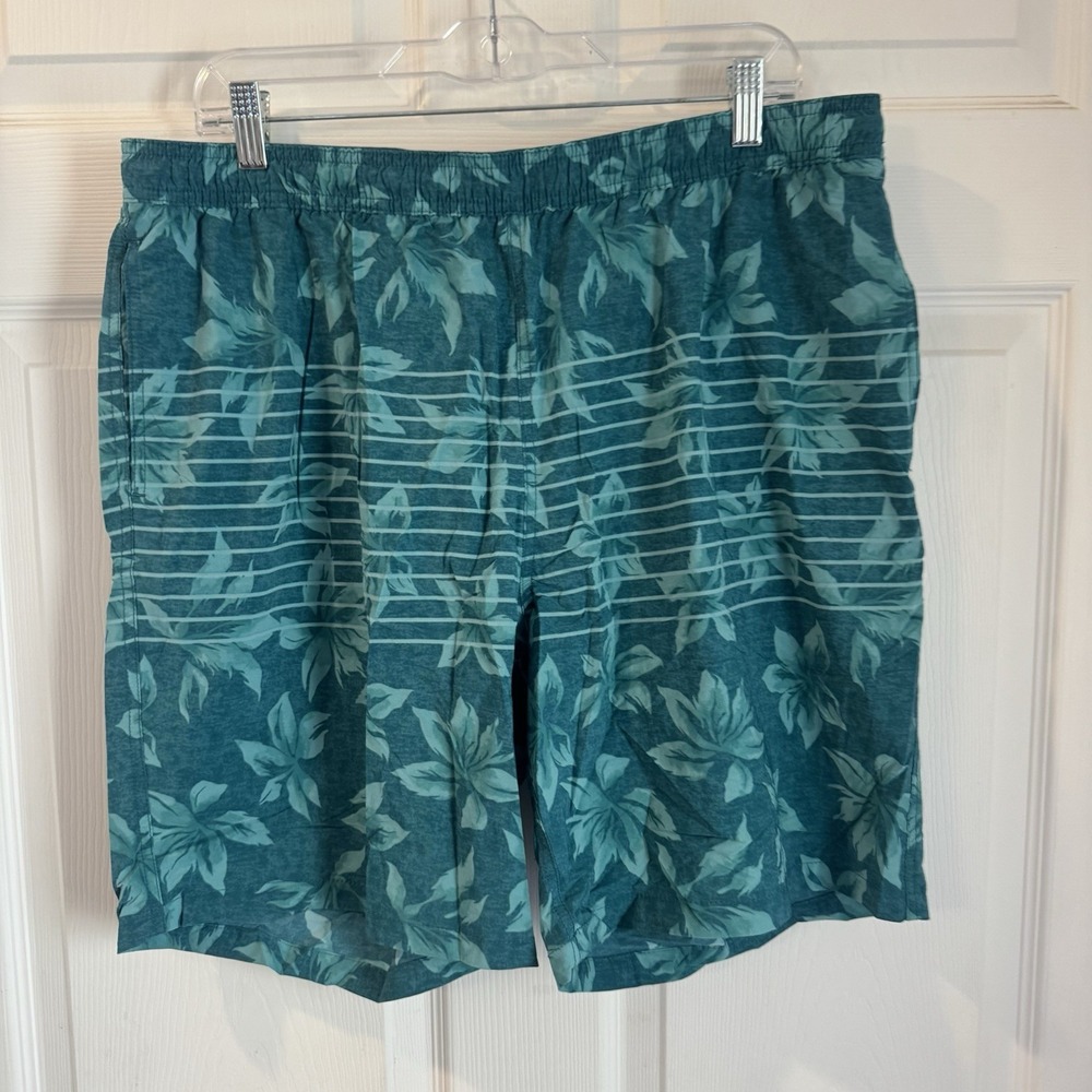 KIRKLAND Signature Men's Teal Blue Stripe Swim Shorts Trunks Swimsuit Size XL